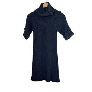 Rebecca Taylor Turtle Neck Sweater Dress Size XS Black with Metallic Thread